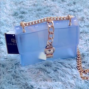 BABY BLUE, gold chain purse